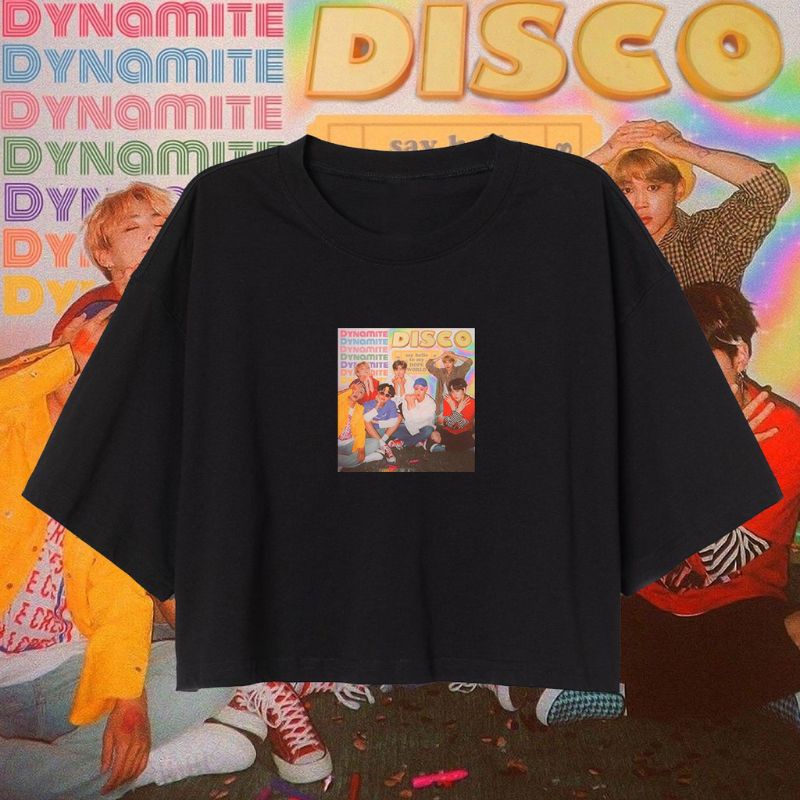 CROP TEE BTS AESTHETIC COLLECTION | BAJU KAOS CROP TOP ARMY KOREA OVERSIZE HITAM WANITA CROPTEE