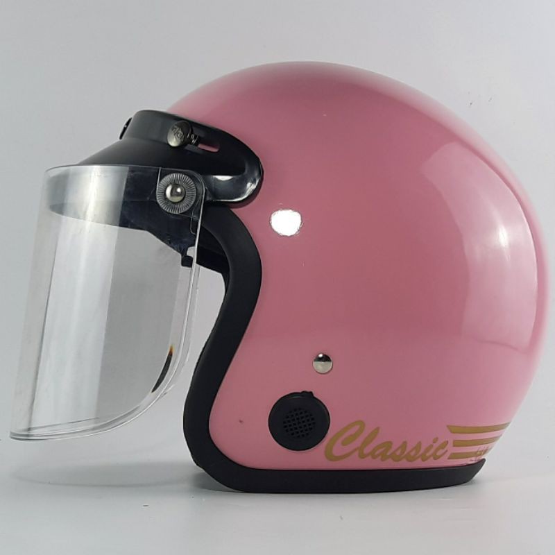 HELM BOGO DEWASA PINK PASTEL FULL LEHER SNI