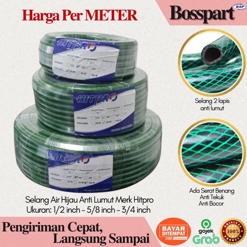 Selang Air Hijau PER METER Ukuran 1/2 5/8 3/4 Selang Air Anti Lumut / Selang Taman Murah Anti Tekuk