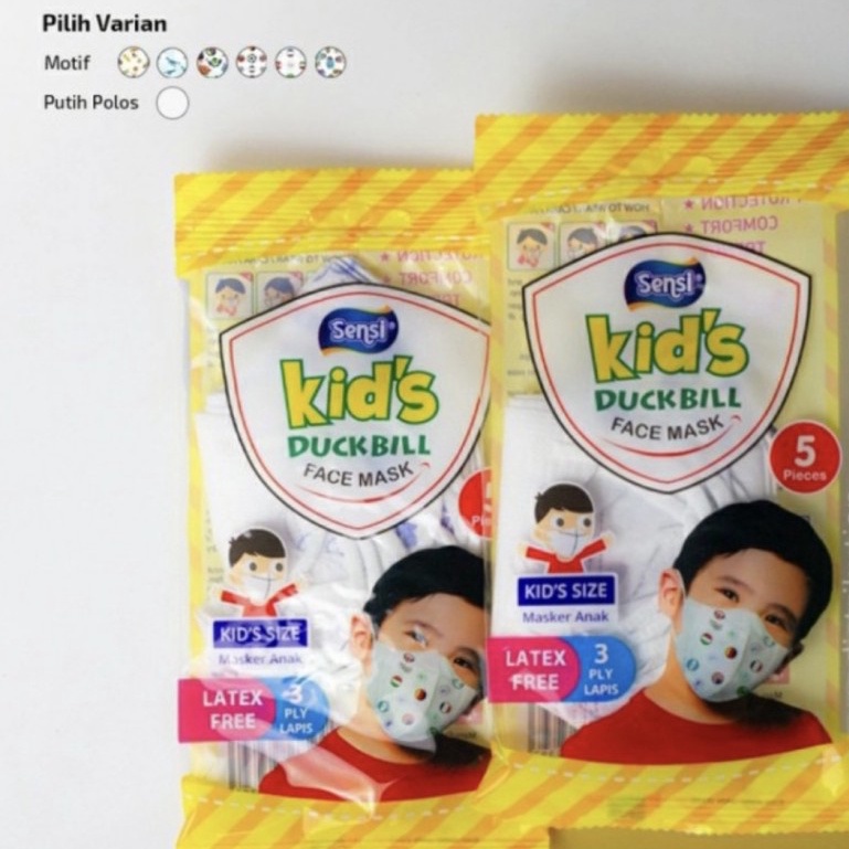 Masker Sensi Duckbill Anak 3 Ply Sachet Kids isi 5 Pcs