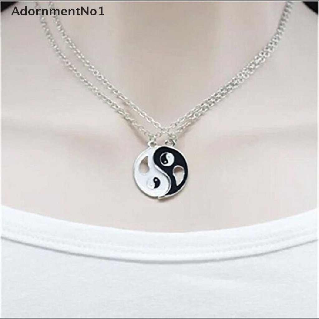 (AdornmentNo1) 2pcs Kalung Rantai Dengan Liontin Yin Yang Warna Hitam / Putih Untuk Pasangan / Sahabat