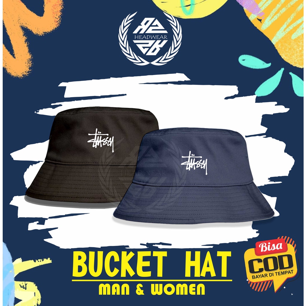 Topi Bucket Pria Wanita Dewasa Bolak Balik 2 Warna Logo Stussy Sablon Premium