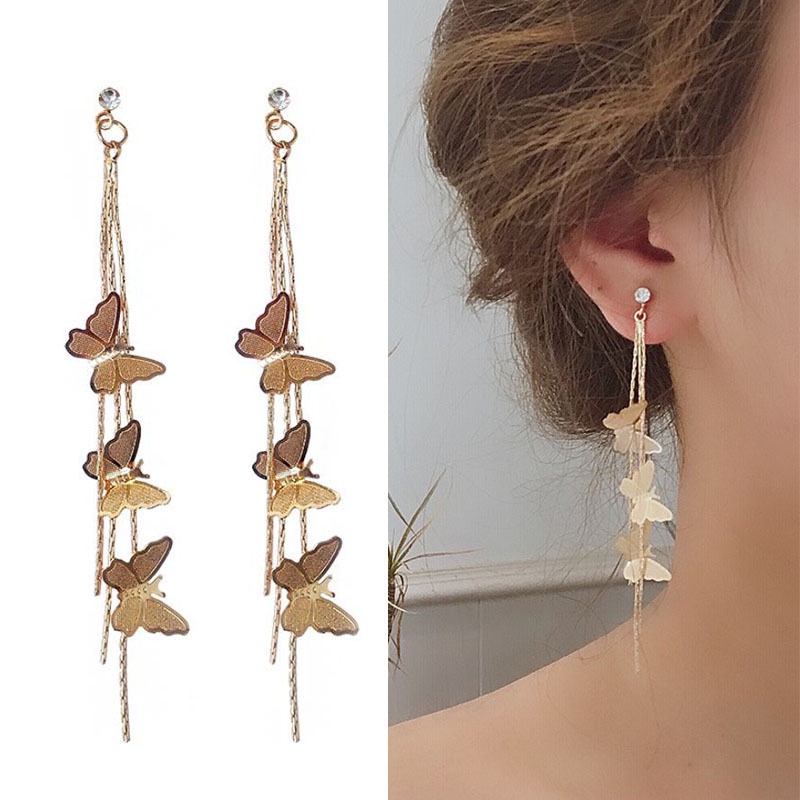 Anting Rumbai Panjang Desain Butterfly Bahan 925 Silver Needle Gaya Korea Untuk Perempuan