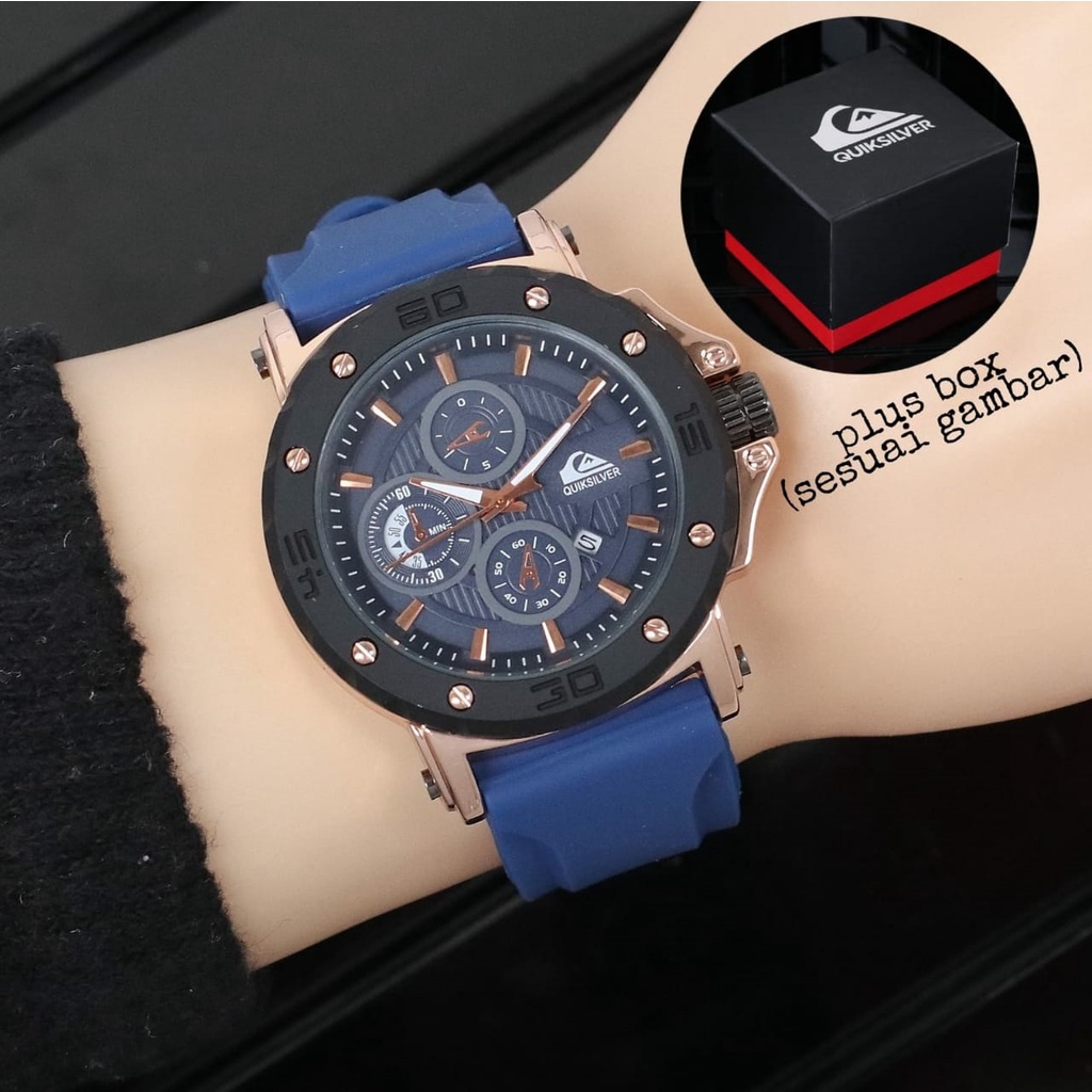 Grosir Jam Tangan Pria Quiksilver Qs9546 SL Tali Rubber Tanggal Aktif Free Box Ori & Baterai