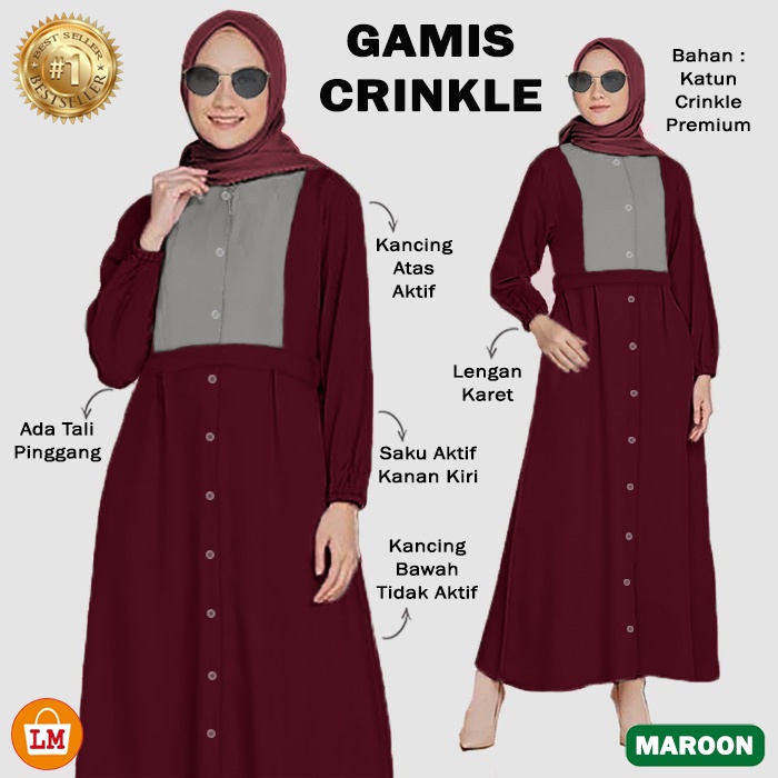 Baju Dress Wanita Muslim GAMIS CRINKLE Katun JUMBO All Size Fit To XL TERMURAH TERLARIS LMS 28783