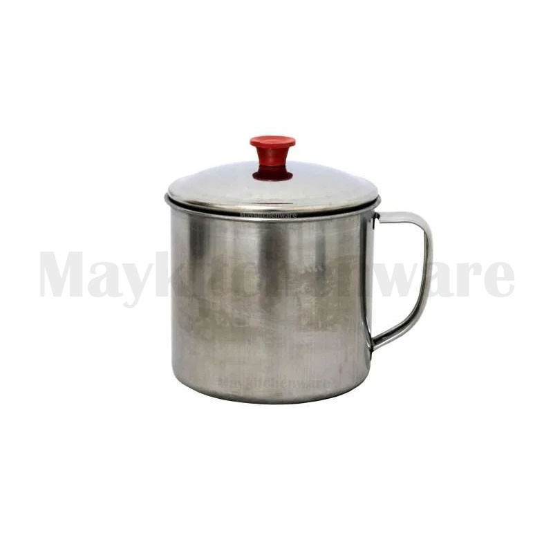 Mug Stainless Steel 8 CM + Tutup Muk Gelas Cangkir Kopi Teh Anti Karat Gunung Minum Air Panas Dingin