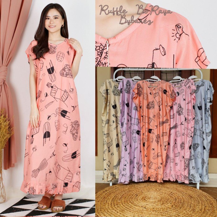 baju tidur DASTER RUFFLE BORAYA/BAJU BUSUI/BAJU HAMIL/BAJU TIDUR MURAH/KEKINIAN - KIRIM ACAK perempu