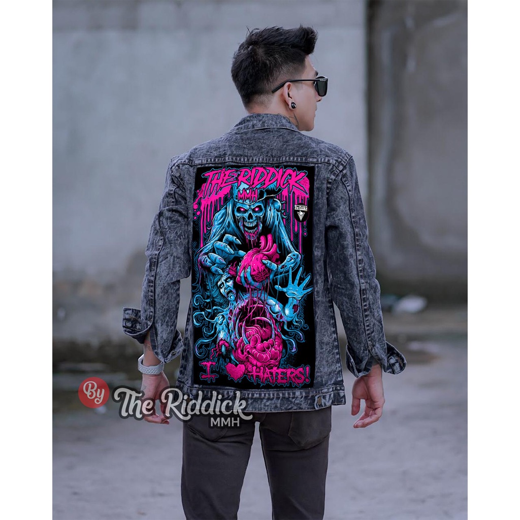 bayar ditempat/ jaket pria denim jeans bergambar belakang/ jaket jeans pria terbaru 2022 /jaket pria printing/ jaket jeans pria bergambar terbaru/ jaket pria keren