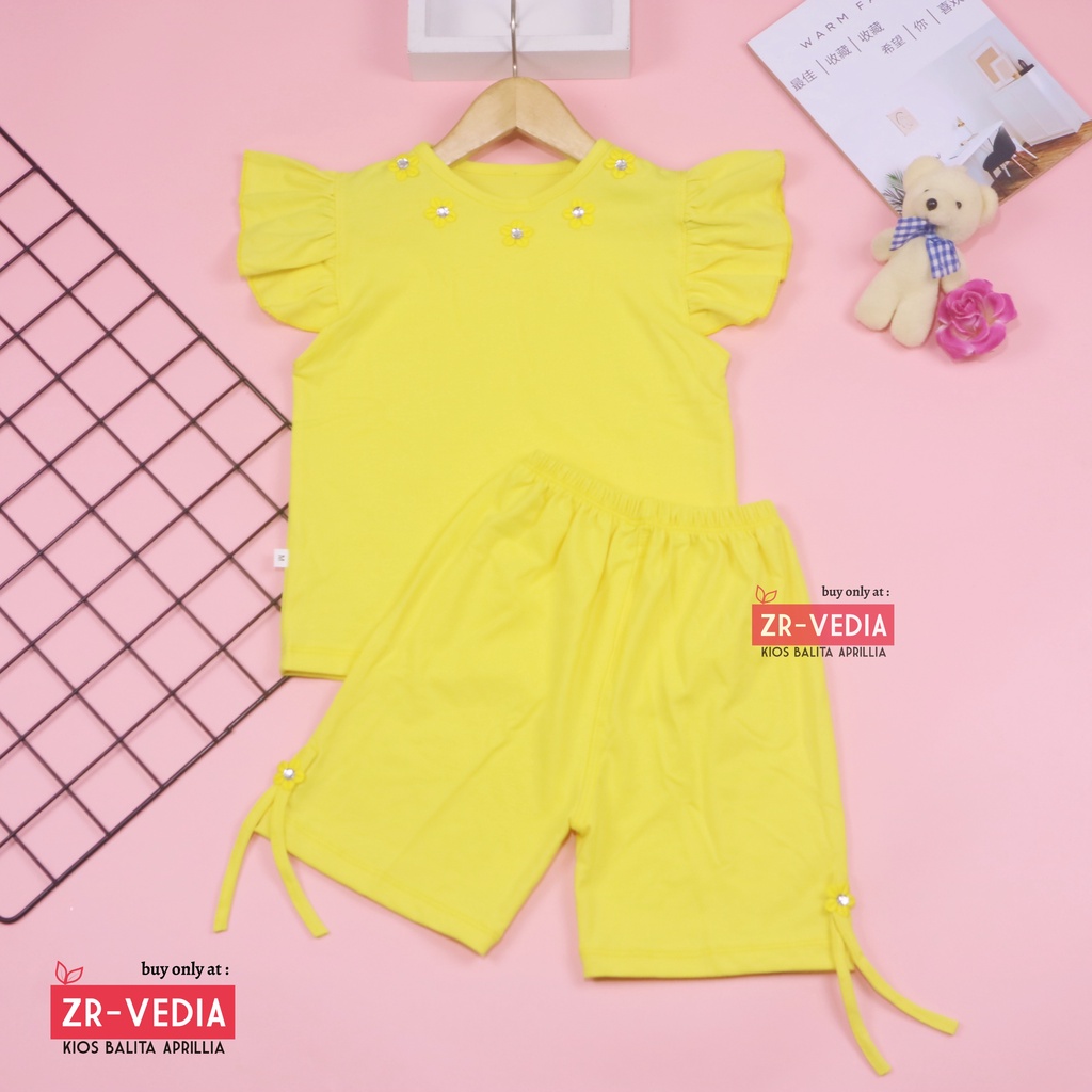 Setelan Oceana 1-2 tahun /Set Baju Lengan Celana Pendek Polos Balita Anak Perempuan Adem Import Mura