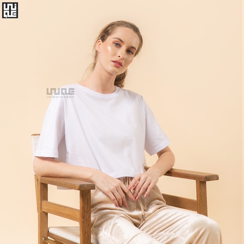 KAOS POLOS CROPTOP OVERSIZE WHITE WANITA COTTON COMBED 24s OVERSIZED KOREA BIG SIZE CROP TOP TSHIRT BAJU