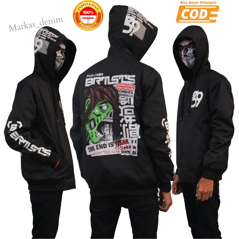 JAKET ZPR HOODIE SEMI BOMBER HITAM BRUTALISTS/JAKET SEMI PARKA/JAKET STRET/JAKET PREMIUM ORIGINAL/JA