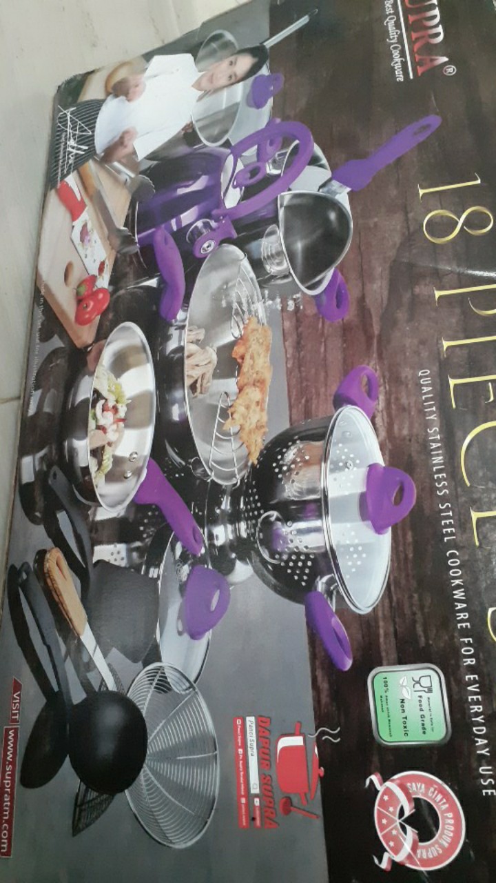 Panci 18 Supra Ori118- Panci Set 18pcs Stainless Steel With Ketel Su9918