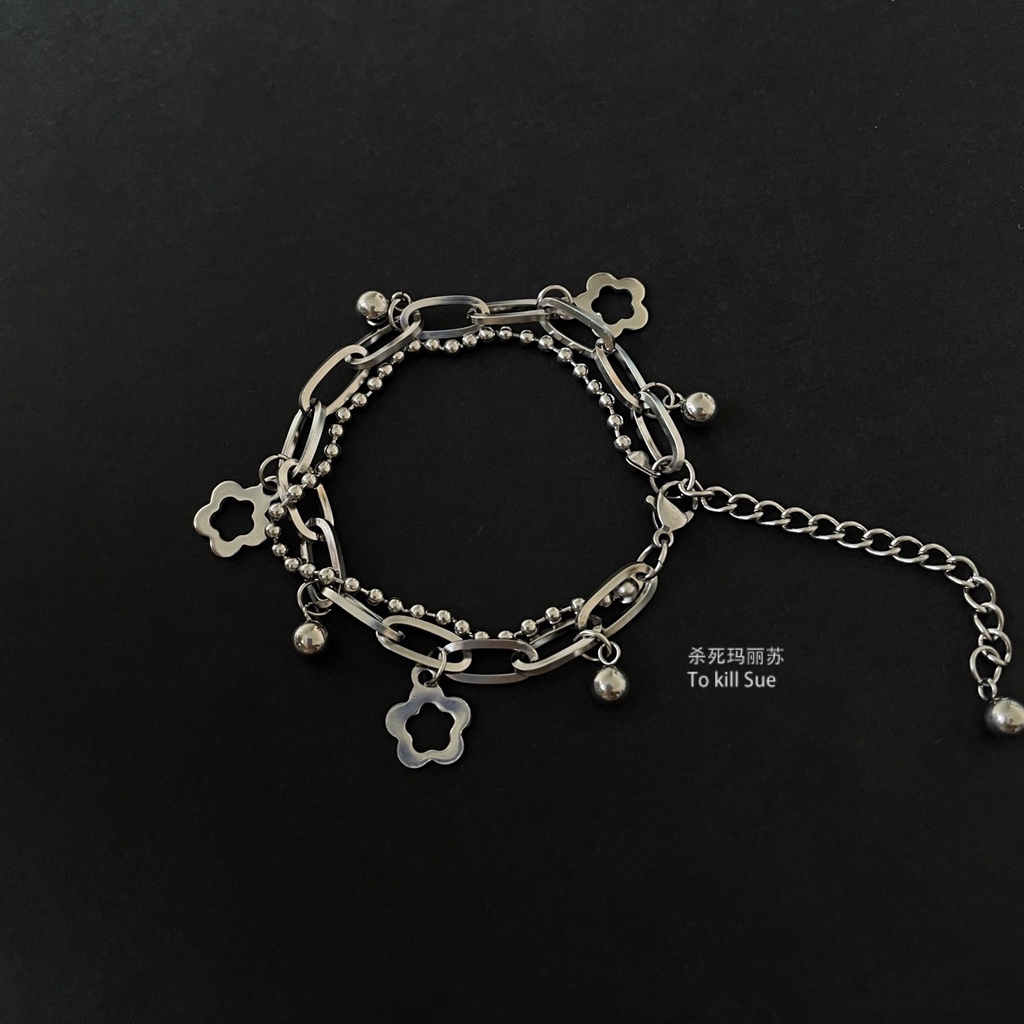 Stainless steel hollow bunga kecil manik-manik double-layer titanium baja gelang cute gadis perak ge
