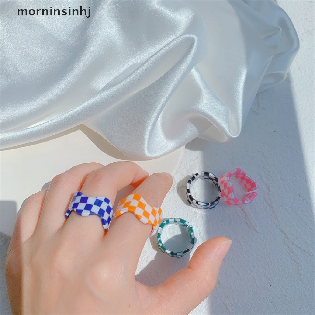 Mornin Cincin Akrilik Resin Geometri Model Terbuka Warna Warni Untuk Wanita