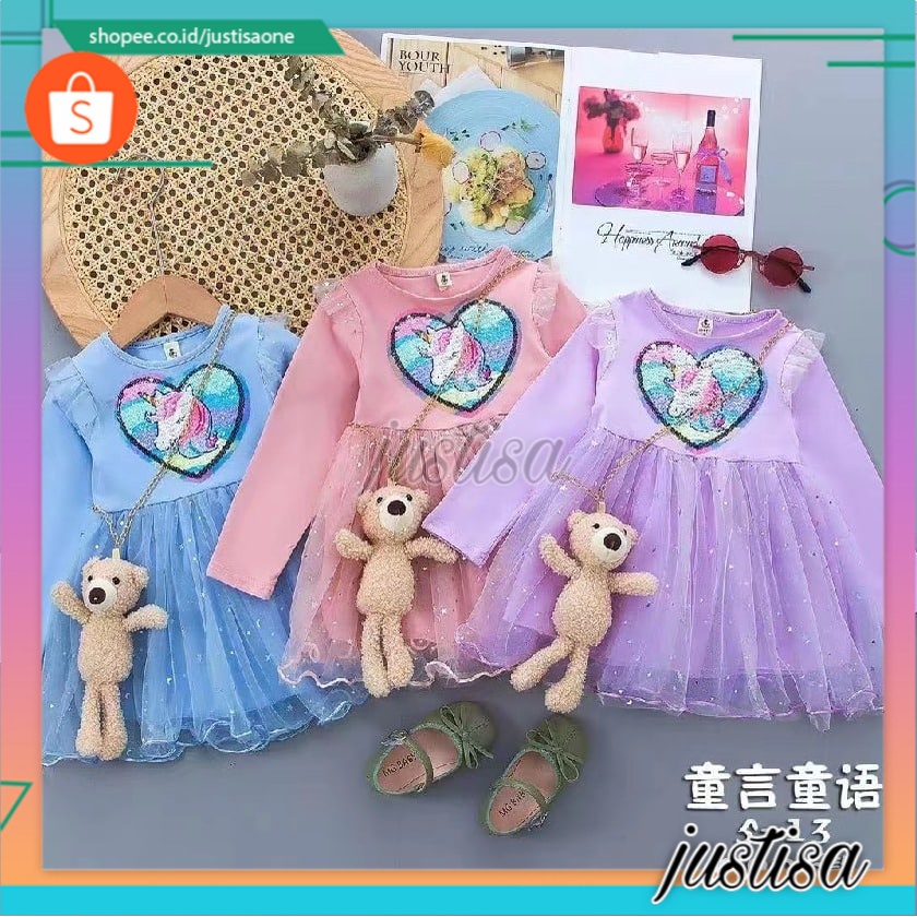 Promo !! Dress anak perempuan import / Dress unicorn abstract love Ukuran 4 Bulan - 2 Tahun / Dress anak lucu