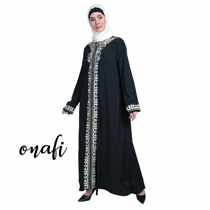 Onafi Gamis Abaya Arab Hitam Bordir Hijau Firdaus L - Hijau Tua, L