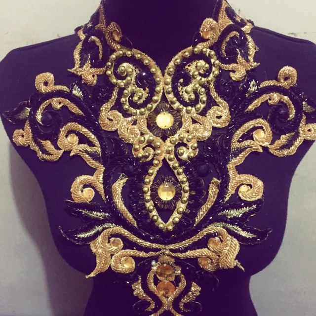 Renda Bordir Choker Hitam Gold