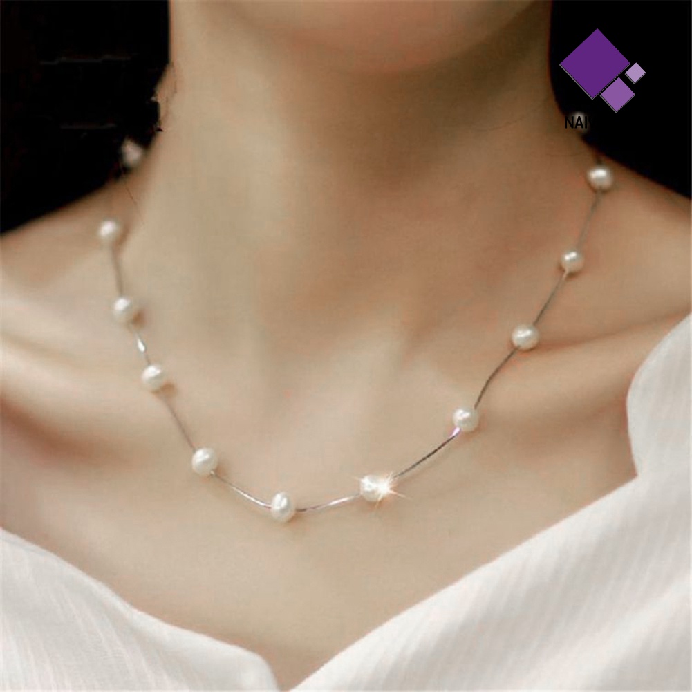 Kalung Choker Rantai Pendek Aksen Mutiara Imitasi Untuk Wanita