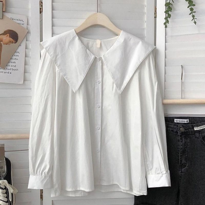 Nemmo Shirt Korean Style Atasan Wanita Cotton Poplin Premium