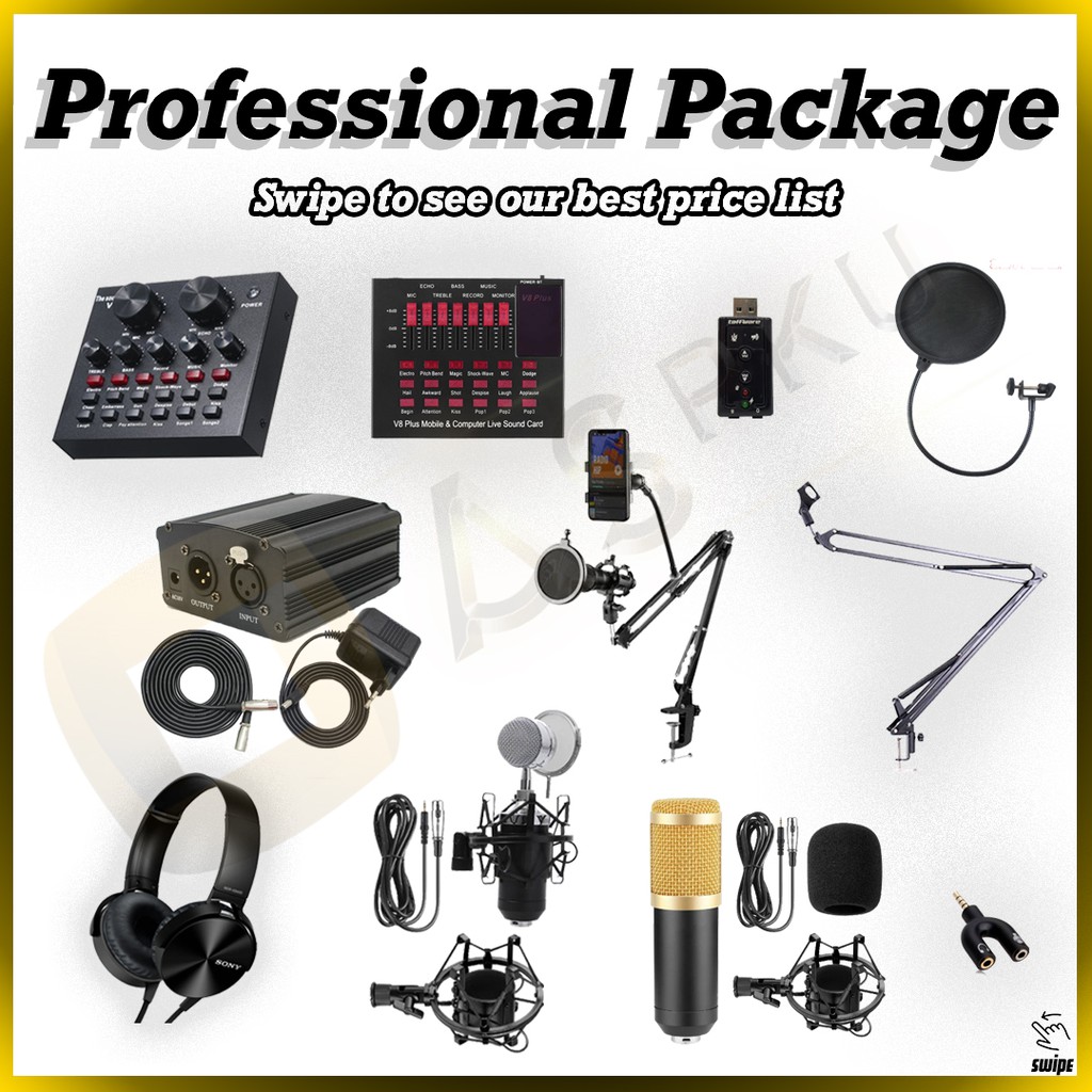 Premium Paket Mic Condenser Soundcard V8 V8s V8+ Plus Phantom Power Taffstudio Taffware Recording