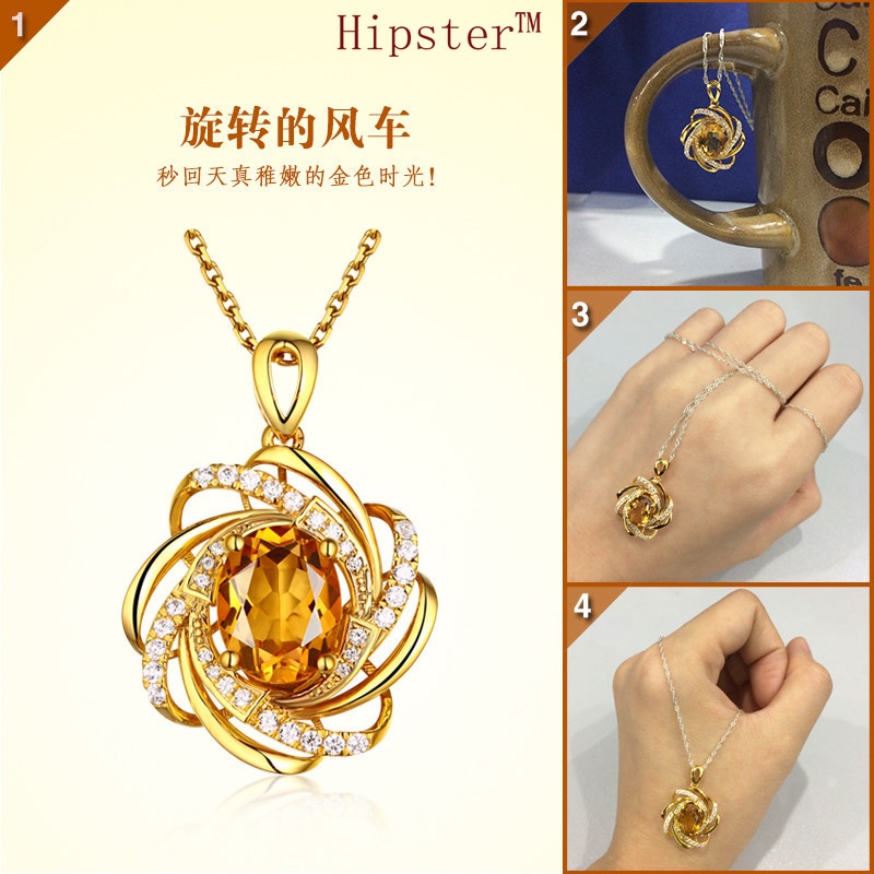 Best-Selling Light Luxury Natural Citrine Full Diamond Flower Gold Pendant Necklace