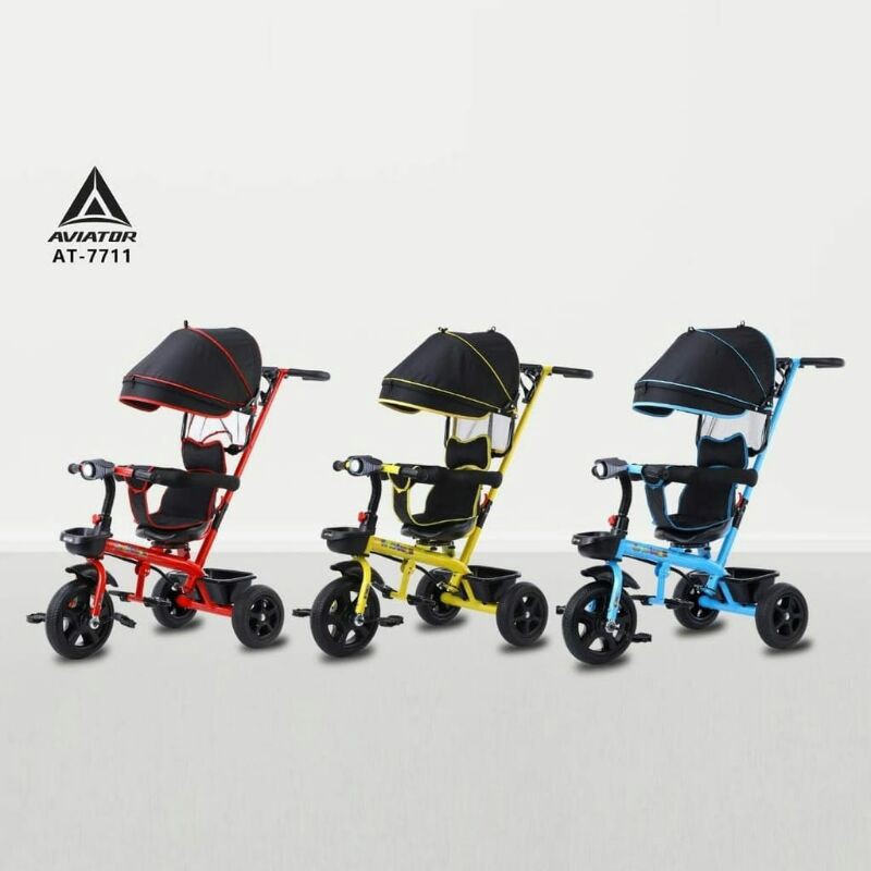 KHUSUS LUAR KOTA - Sepeda Roda Tiga Aviator AT 7711 Kursi Putar Musik Lampu LED Baby Tricycle