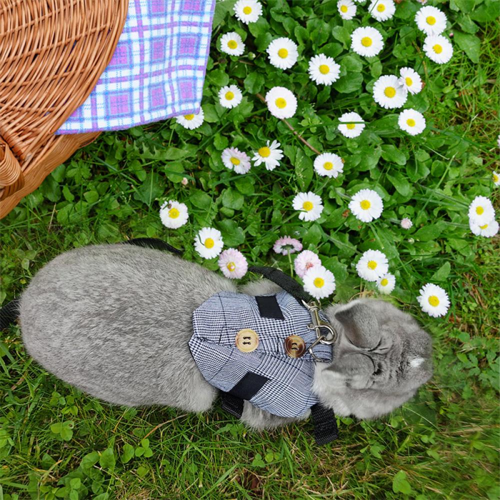 Timekey Rompi Harness + Tali Tuntun Kelinci / Kelinci Peliharaan Motif Kotak-Kotak Warna Abu-Abu C9Z6