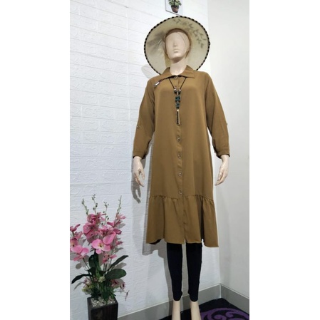 Tunik wanita model terbaru kancing full dan rempel bawah