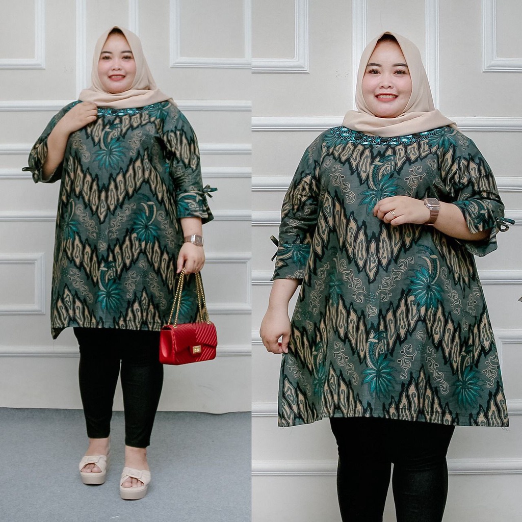 Tunik Batik Wanita Super Jumbo Big Size LD 140 / Atasan Baju Batik Kerja Kondangan Wanita Cewe Jumbo-S