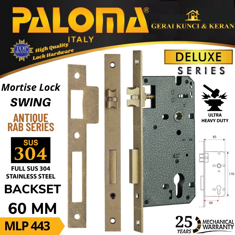 BODY KUNCI PINTU MLP 443 PALOMA SWING DELUXE 60 MM RAB ANTIK MORTISE LOCK SWING