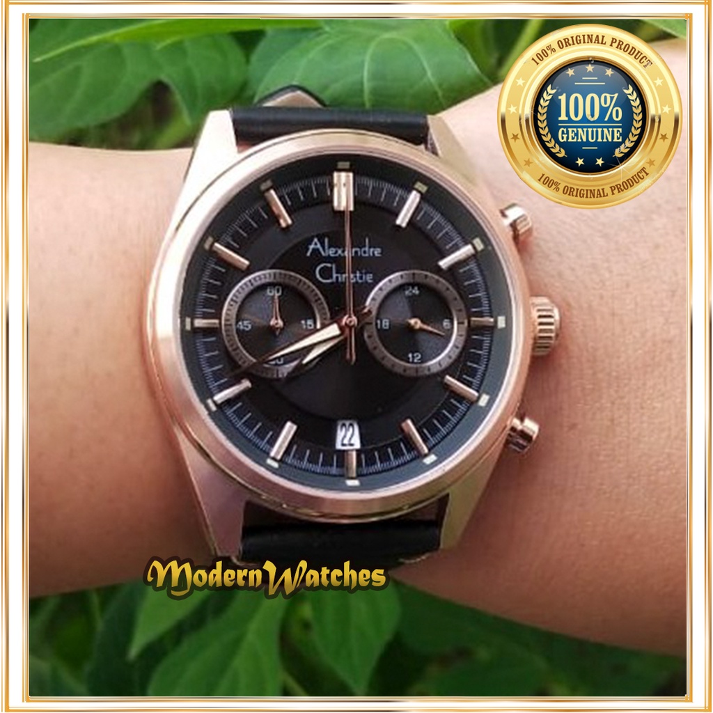Jam Tangan Ori Alexandre Christie AC 6571 Pria Hitam Full Black Cowok Terlaris Alexander Tali Kulit