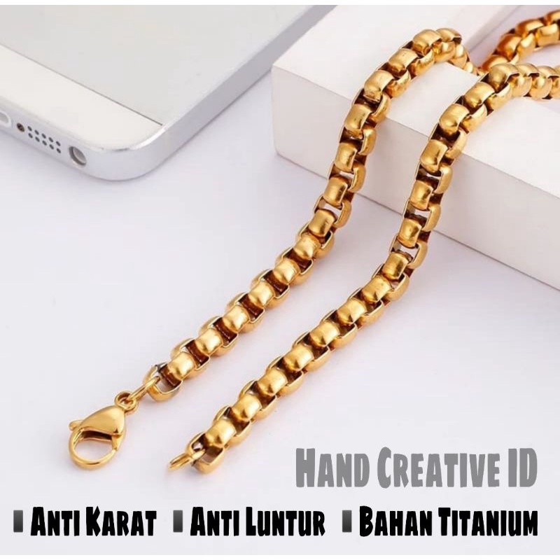 Kalung Titanium Pria Wanita Anti Karat Italy Silver Gold