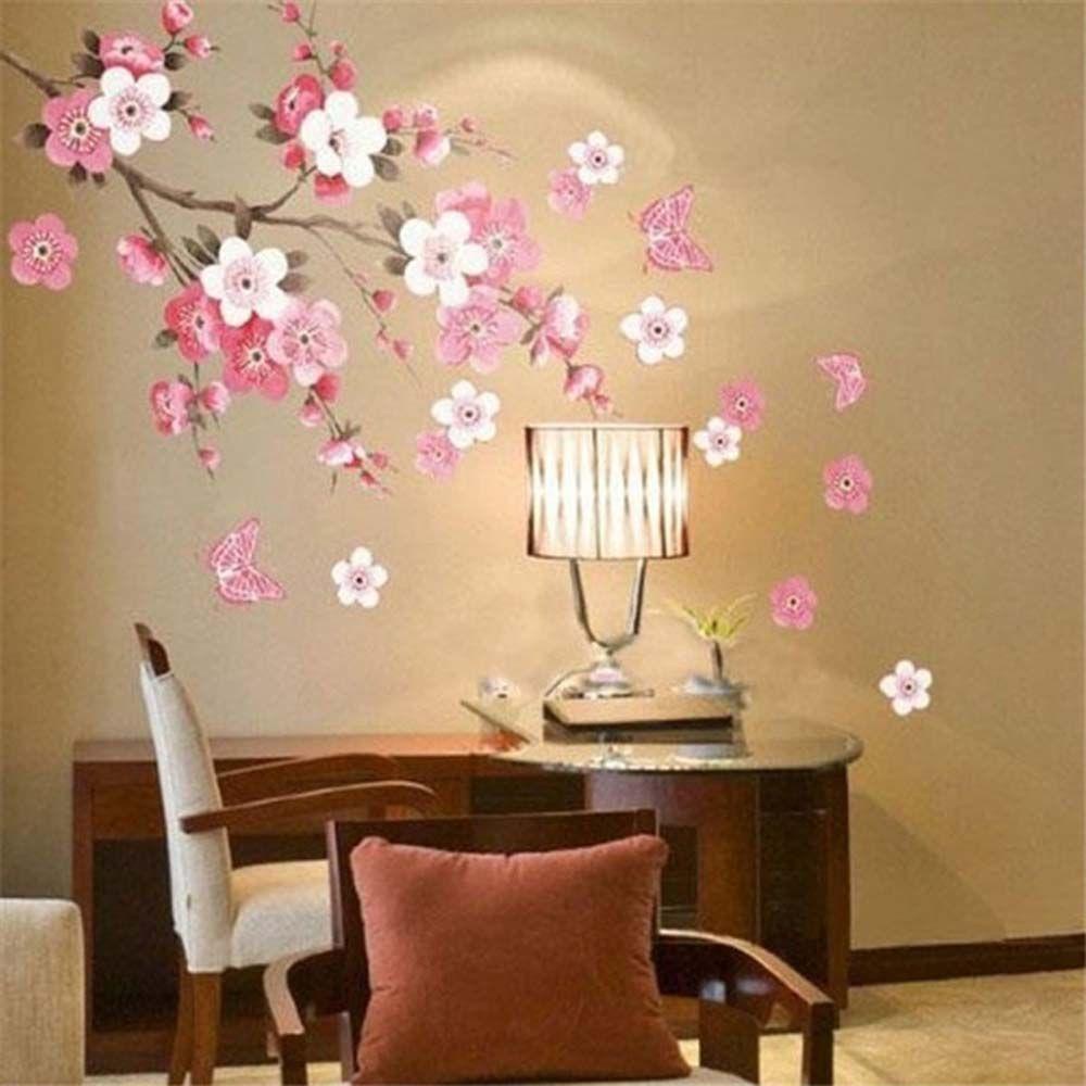 [Elegan] Mural Stiker Jendela Removable Lukisan Cina Kupu-Kupu Plum Blossom Dekorasi Rumah Kamar Tidur Seri Alam Dekorasi Wall Art