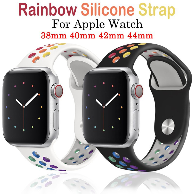 Tali Strap Bahan Karet Silikon Warna Pelangi For Apple Watch 38/40mm 42/44mm Iwatch Series 5 4 3 2 1