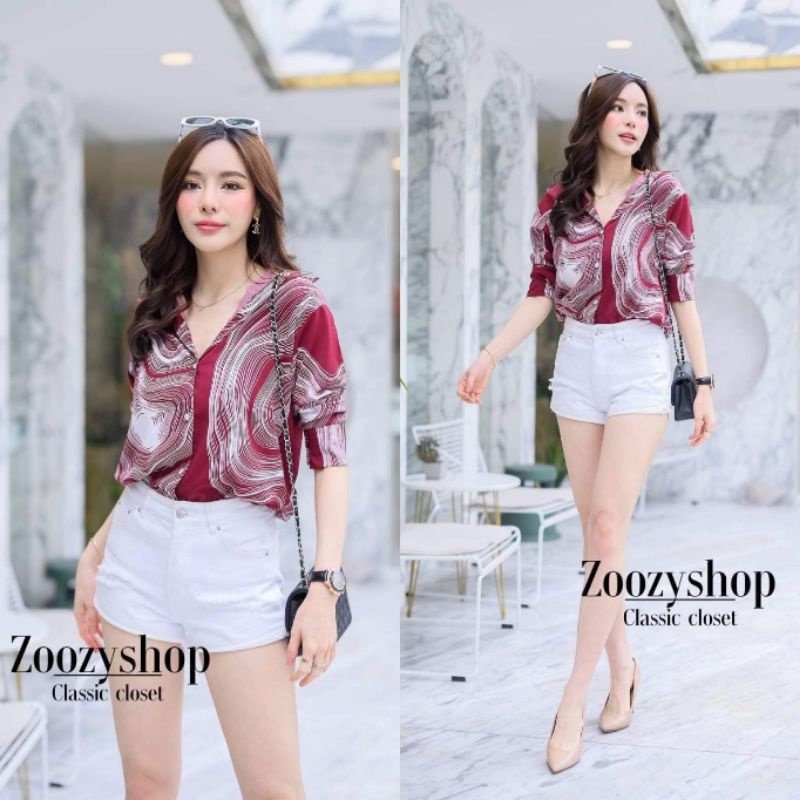 KEMEJA ZOOZY WAVY LINES FASHION WANITA IMPORT BANGKOK CODE 50