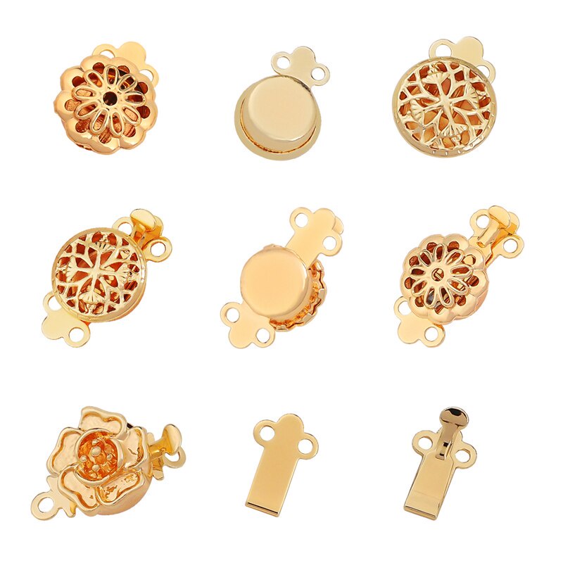 1Set 18K Gold Plated Fashion Jewelry Findings Alloy Flowers Clasps Hooks For Necklace&amp;Bracelet Chain DIY