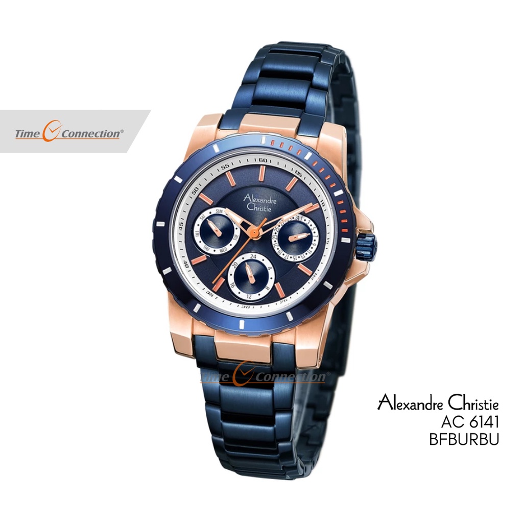 Alexandre Christie AC 6141 BFBURBU Biru Rosegold Original / Jam Tangan Wanita Rantai / Stainless Ste