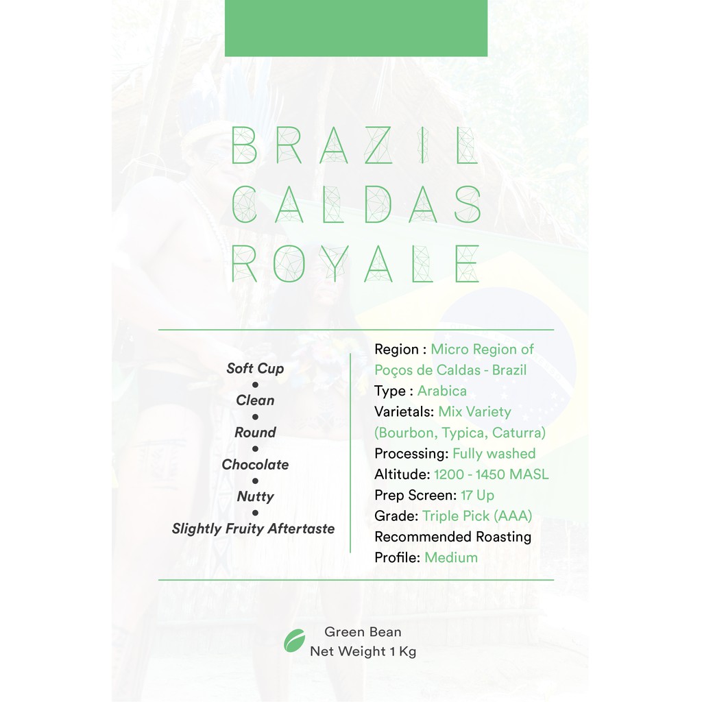 

Green Bean Arabica Brazil Caldas Royale 1Kg | Biji Kopi Mentah