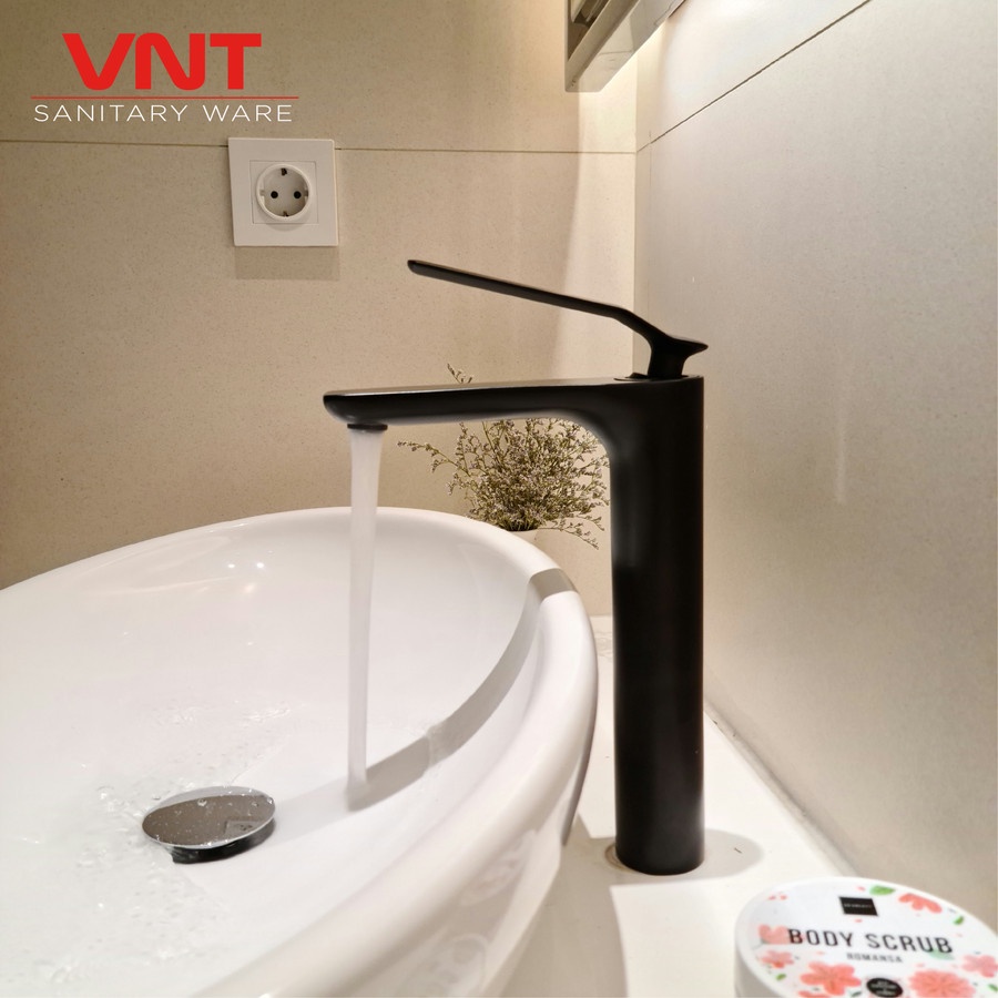 Kran Wastafel Hitam Doff Minimalis Basin Faucet Hot &amp; Cold Keran Black