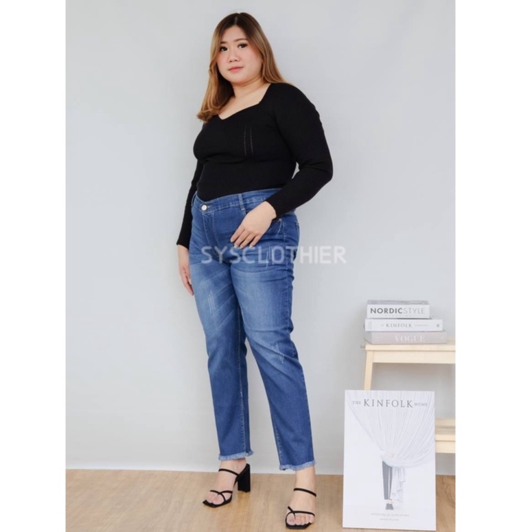 CELANA JEANS WANITA RUMBAI DARK BIGSIZE