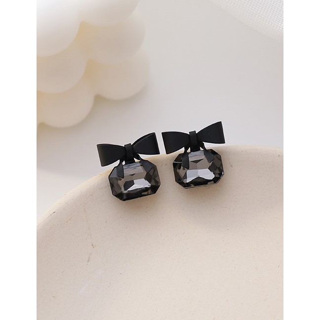 LRC Anting Tusuk Fashion Black Bowknot Crystal Alloy Earrings K70219