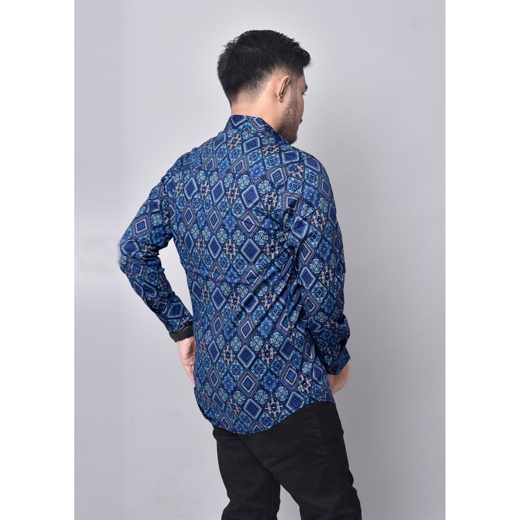 [READY BIG SIZE] Babedo Kemeja Batik Pria Slim Fit Motif Diamond Premium Lengan Panjang