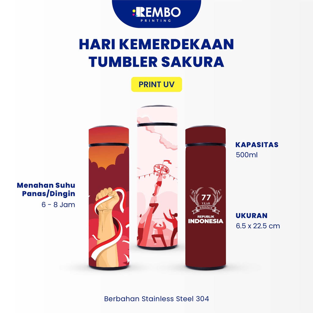 Tumbler Hari Kemerdekaan Sakura Cetak UV/Print UV/Foto Souvenir Tumbler/Botol Custom/Promosi Murah/Tumbler 17 Agustus