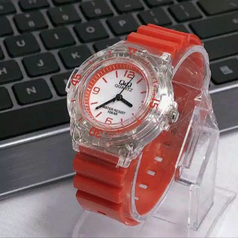 JAM TANGAN WANITA CEWEK QQ JELLY QnQ TRANSPARANT ANALOG MURAH WARNA