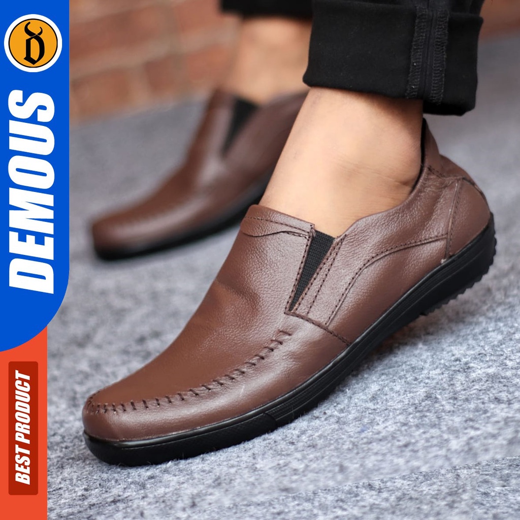 Sepatu Slip On Pria Sepatu Casual Pria Formal Kulit Asli Sepatu Pantofel Kerja Kantor Kuliah Kondangan Sepatu Slop Pria Sepatu Hitam Pria DEMOUS KNIT