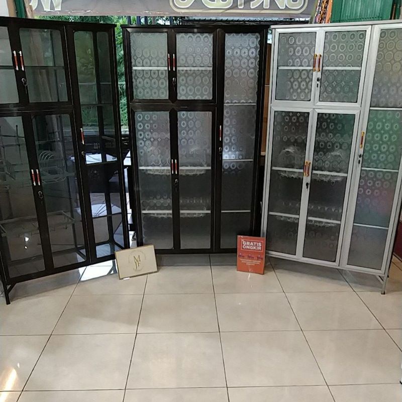 Rak Piring Dapur, Rak piring kaca Aluminium/Almini 5 Pintu