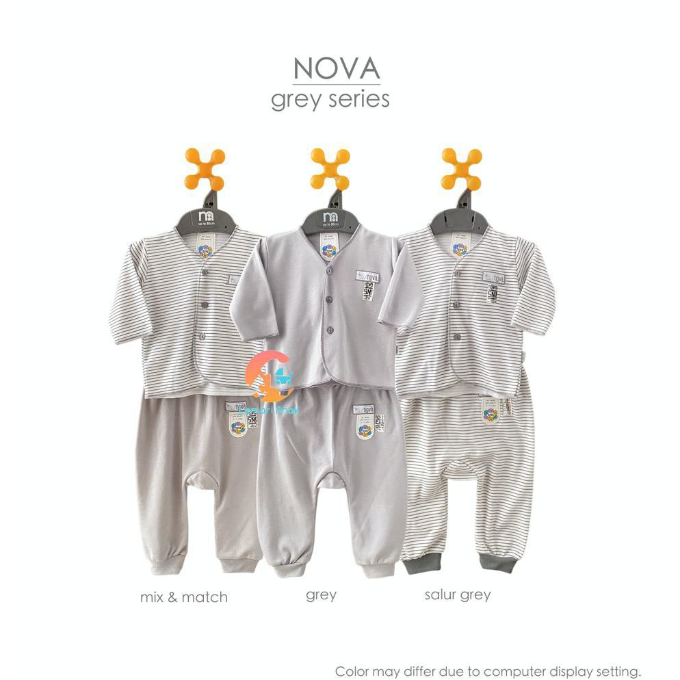 NEW COLLECTION NOVA Setelan Baju Bayi Panjang + Celana Panjang Newborn (GREY & BROWN)