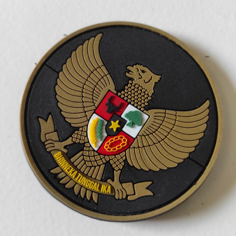 PATCH RUBBER SATU SET LOGO GARUDA BULAT COKLAT+BENDERA KECIL/TEMPELAN EMBLEM KARET VELCRO