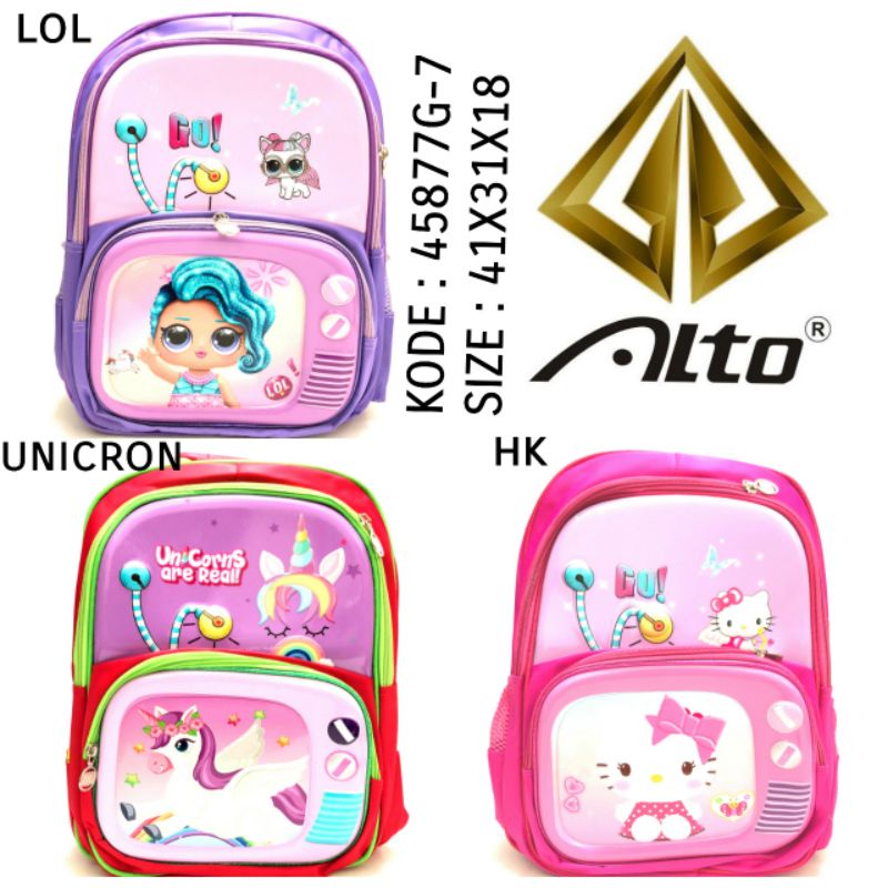 TAS RANSEL BACKPACK ANAK PEREMPUAN PAUD/TK LOL HELLOKITY UNICORN BY ALTO 45877G-7 TERBARU TERMURAH