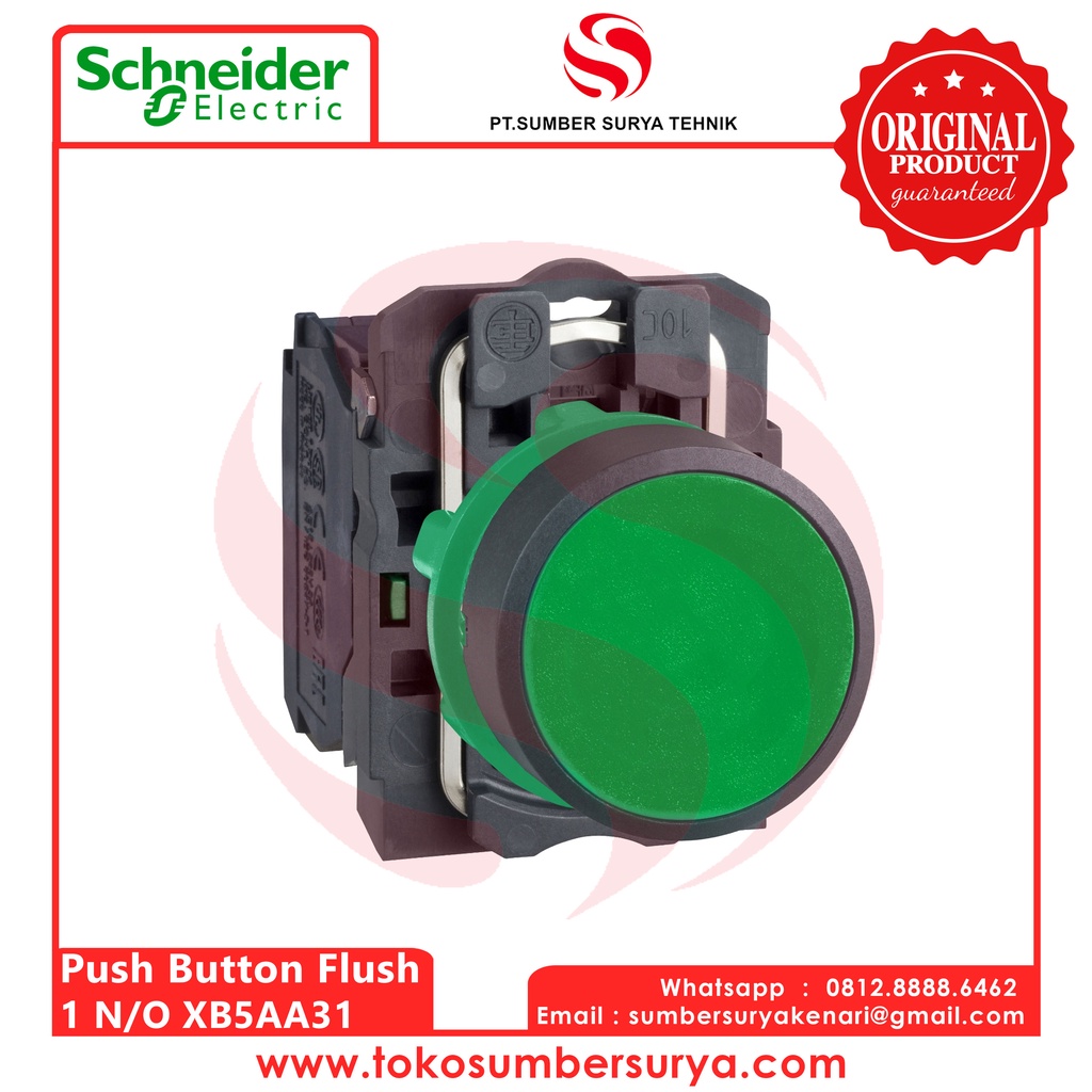 Push Button Flush Warna Hijau Saklar Listrik ON OFF SNI XB5AA31 Asli Ori Schneider